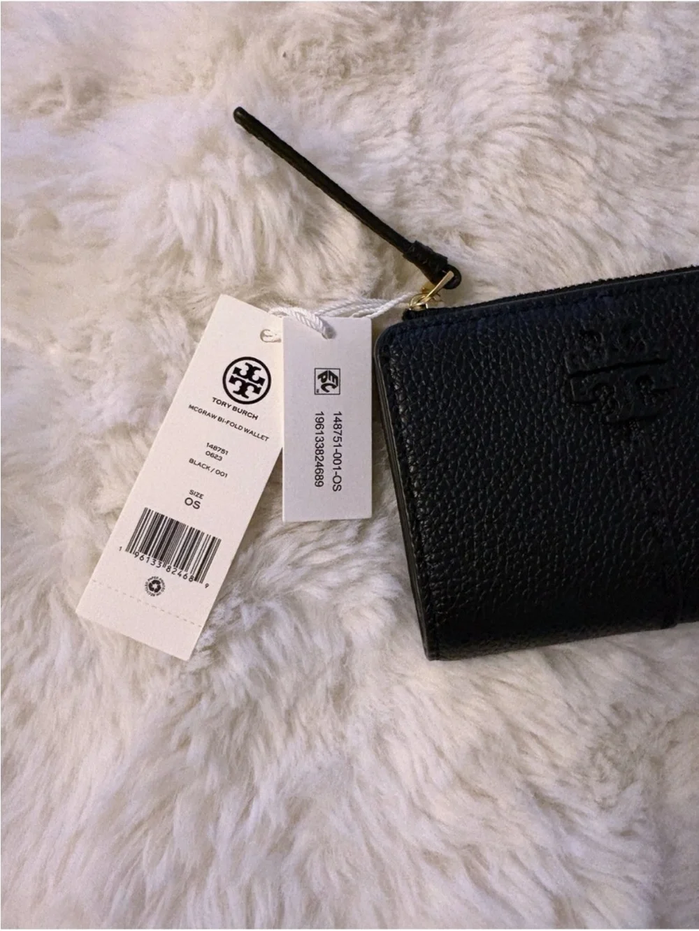 TORY BURCH McGraw Bi-Fold Wallet Black Leather NWT Bifold